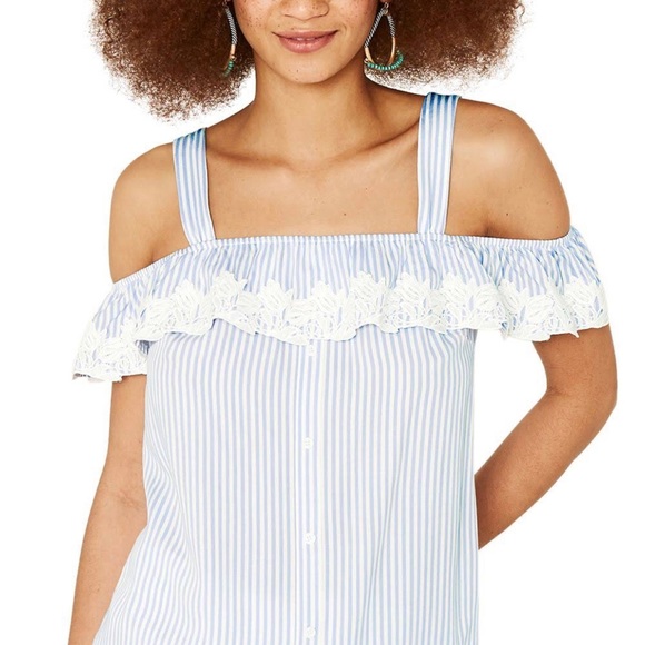 OASIS Blue and White Striped off the shoulder - Picture 3 of 13